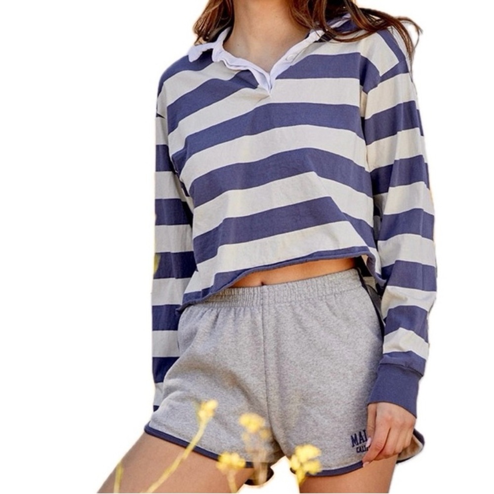 Brandy Melville John Galt 100% cotton striped crop rugby polo collar shirt